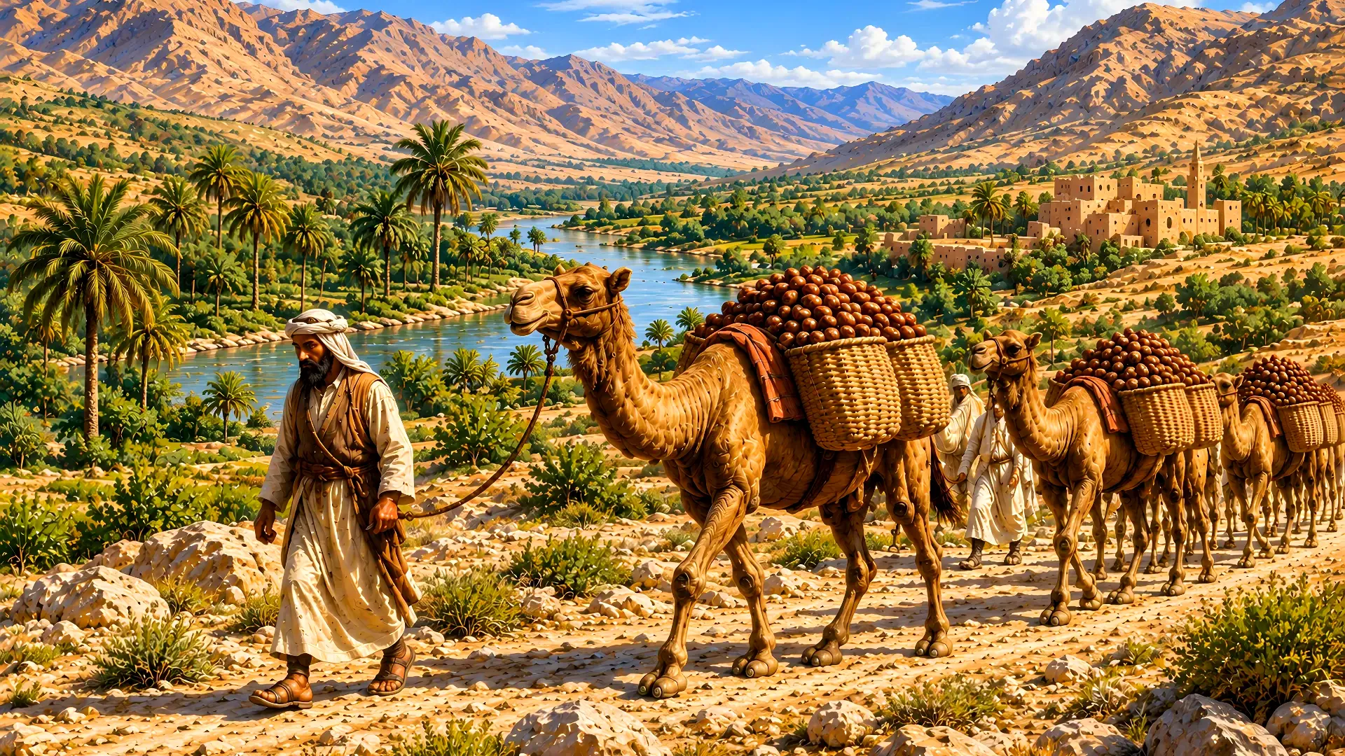 قافلة تمور تقليدية في بساتين عزيز